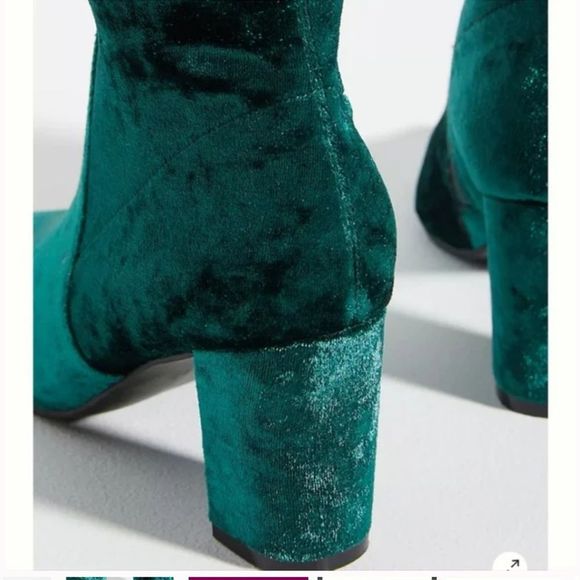 Anthropologie Teal Velvet Ankle Boots - Picture 3 of 10